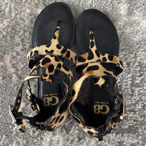 Gianni Bini Sz 8 Cheetah Animal Print Real Fur Calf Hair Sandals - Picture 7 of 10